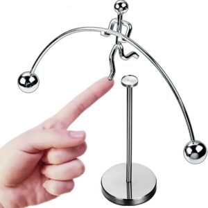 FRYIO Adult Stainless Steel Balancing Toy | Engular Momentum Silver Pole Balancing Man | Stress Relief Motion Toy (Pole Balancing)