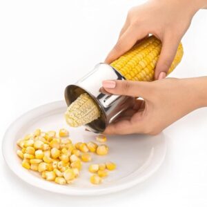Clazkit Corn Cutter Unbreakable Corn Cob Stripping Kernels Remover Stainless Steel Blades and Hand Protector Mini Circular Shaving Thresher, Kitchen Gadgets