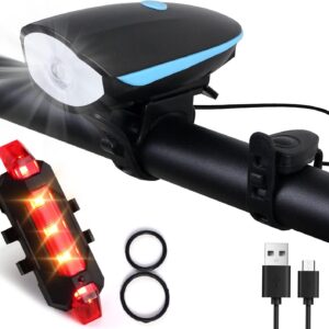 Gadget Deals 2-in-1 Rechargeable Cycle Light and Horn with Cycle Tail Light LED Cycle Light for Bicycle Front Rear Light Combo, Multicolor, Universal